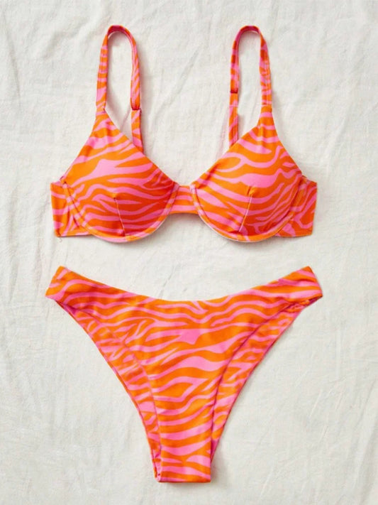 Sexy Fashion Striped Bikinis 2 Piece Set Women Split Swimsuit High Waist Beach Bikinis 2025 New Summer Swimwear Bikinis Set