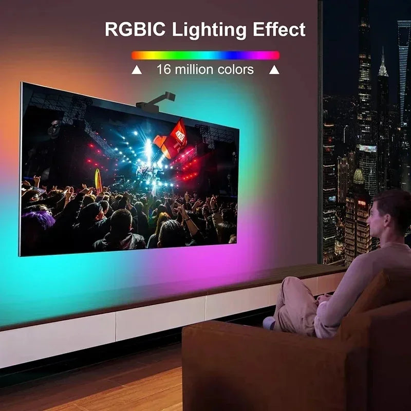 Smart Tv Led Backlight With Camera 5V Usb Rgbic Led Tv Screen Synchronized Ambilight 3.8M 5M App Remote Control For Gaming Room
