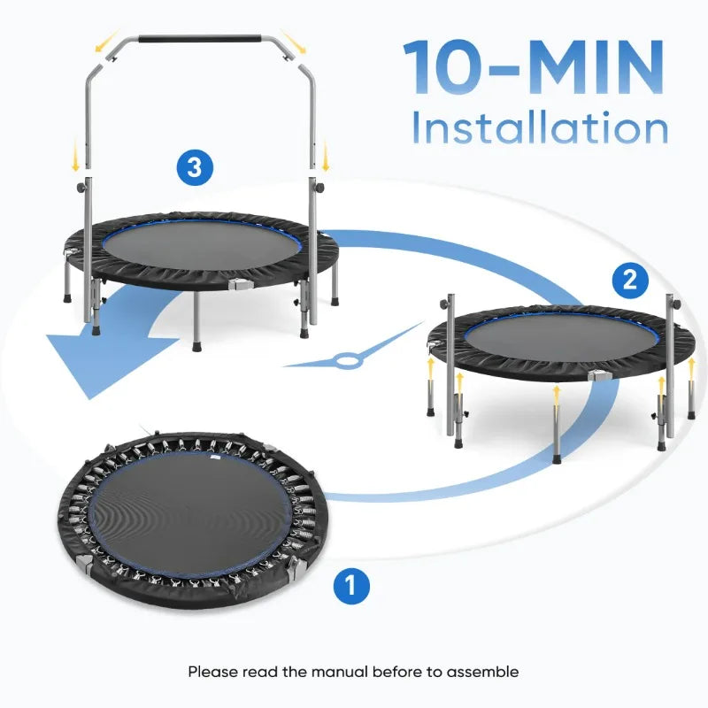 EDX 40" Mini Fitness Trampoline Rebounder for Workouts Sports Kids Adults Indoor Garden with Foam Handle, 330lbs, Black