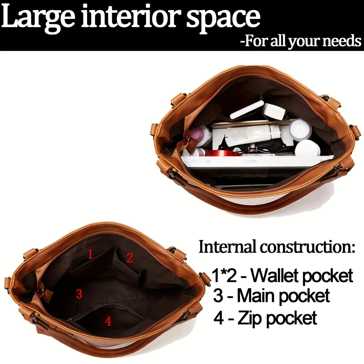 Women Bag Soft PU Leather Retro Designer Large Capacity Multi-pocket Casual Ladies Shoulder Crossbody Bag Mother's Day Gift Adj