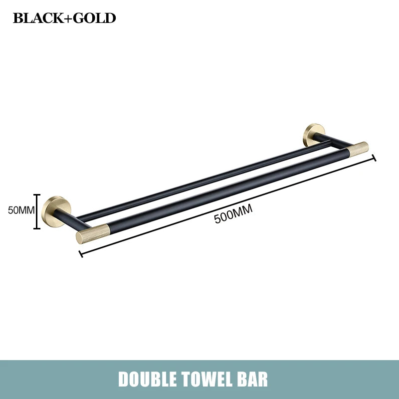 Brushed Gold Black Stainless Steel Wall-mounted Bathroom Storage Paper Towel Holder Toilet Brush Bath Robe Hook Soap Dispenser
