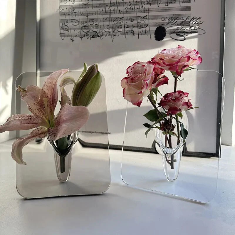 Minimalism Transparent Vase Flowers Pots Desk Decoration Flower Arrangement Geometry Square Floral Vases Room Decor Home