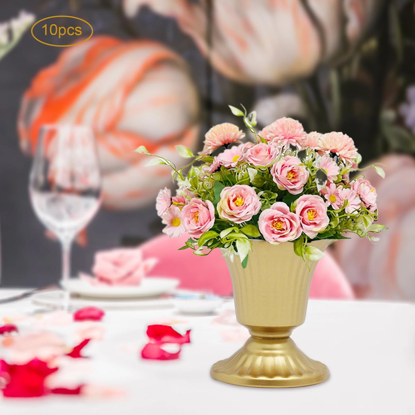 10 Pcs Gold Wedding Froral Vases Flower Holder Pot Planter for Tables Centerpieces Party Decoration 5.9Inch/3.3inch