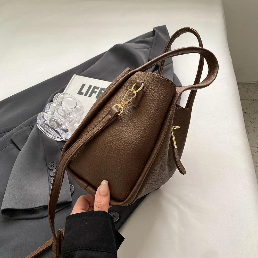 Bucket Bag for Women Magnetic Closure Shoulder Bag PU Leather with Inner Bag Crossbody Bag Solid Handbag for Work Travel