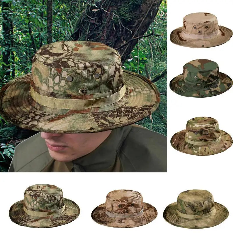Camouflage Ta&ctical Caps Military Boonie Hat US A&rmy Caps Men Outdoor Sports Sun Bucket Caps Fishing Hiking Hunting Hats