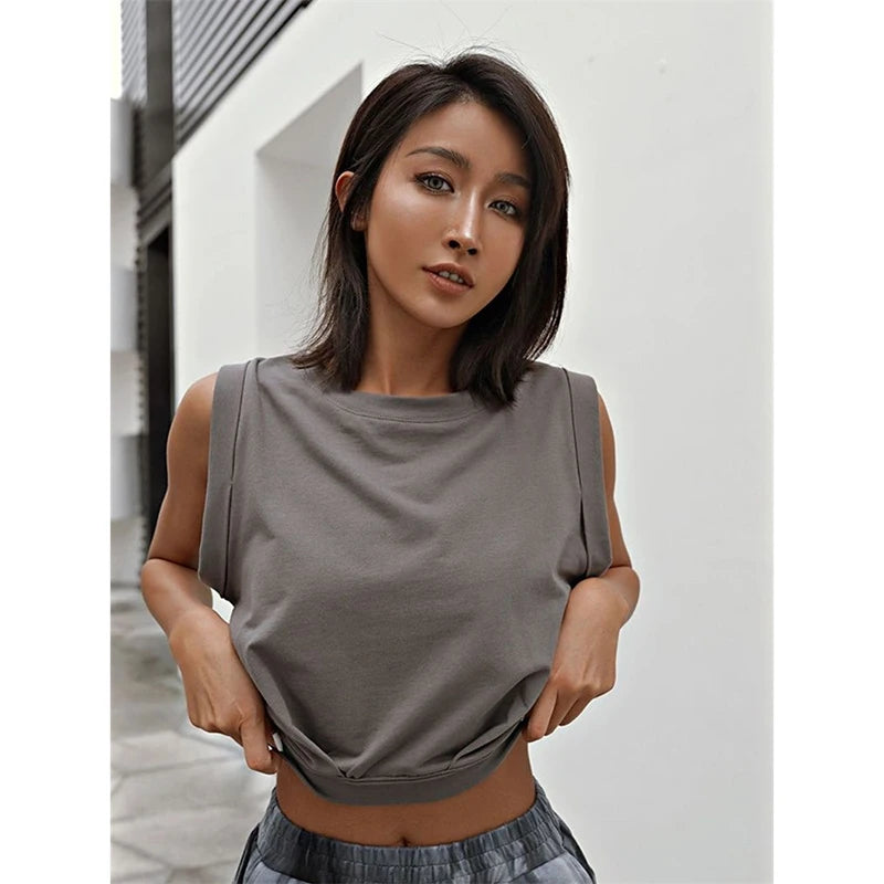 2025 new yoga clothes fitness sleeveless vest T-shirt for women's summer new loose and slimming casual short top