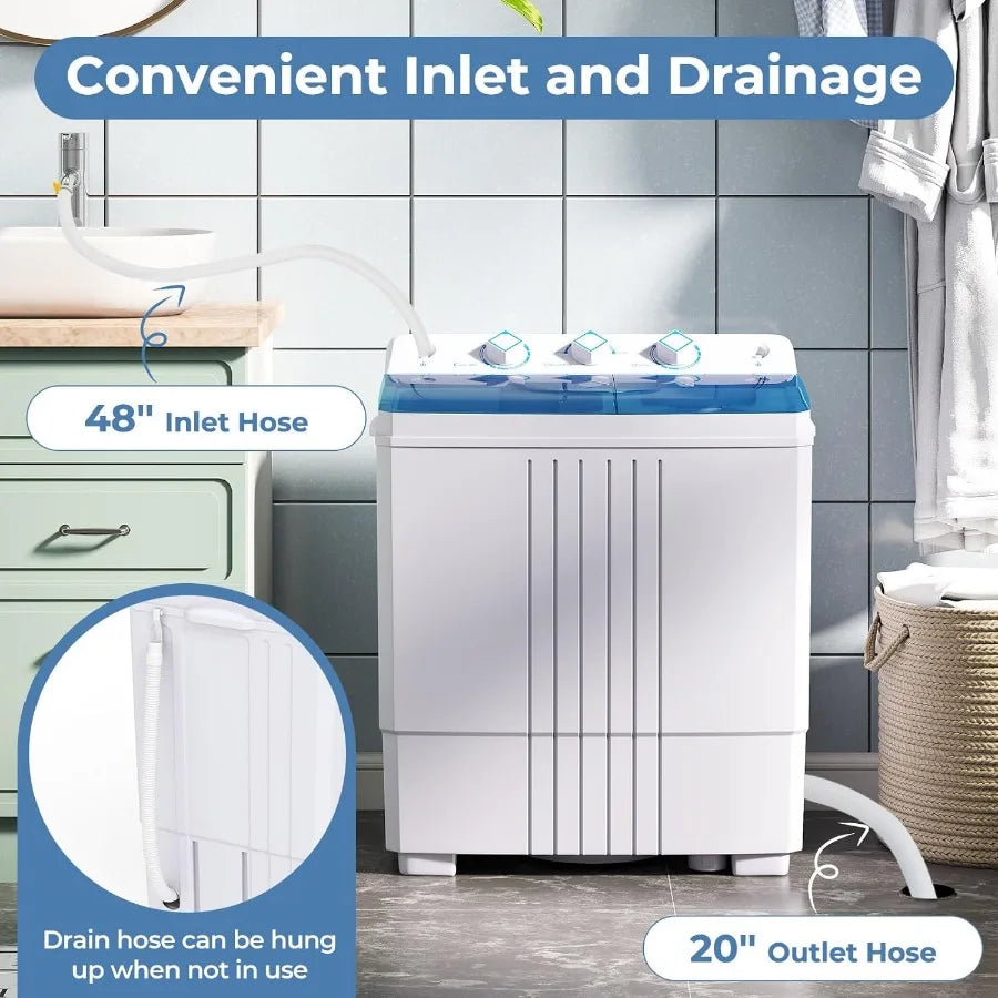 Portable Compact Twin Tub Washing Machine with 20Lbs Total Capacity for Apartment RV Dorm Use 12Lbs Washing and 8Lbs Spinning I