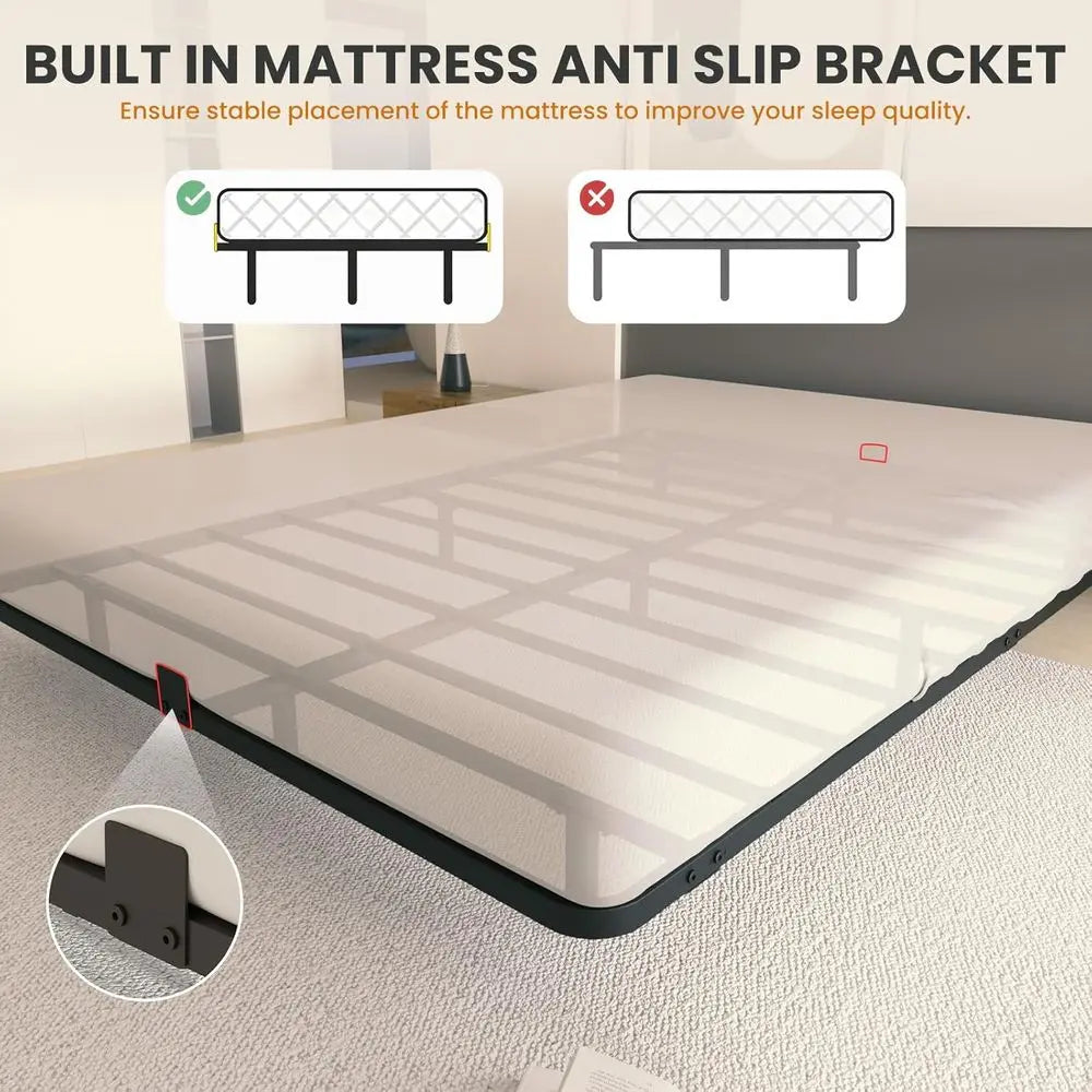 Luxury King Size LED Floating Bed Frame, Metal Platform, No Box Spring, Easy Assembly, Silent