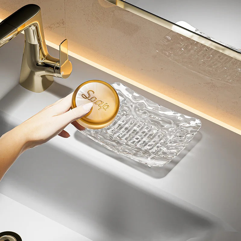 Transparent Light Luxury Soap-Box High-End Bathroom Glacier Patterned Soap-Storage Rack Household Use Soap Box Tray Soap Case