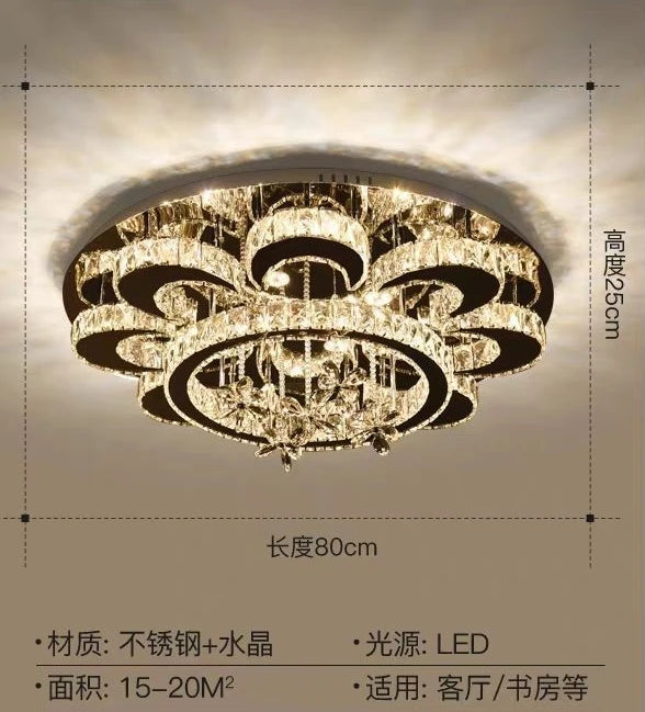 Modern Fancy Crystal LED Flush Mount Ceiling Light Fixture Stepless Dimming for Office Living Room Luces Living Room Decoration