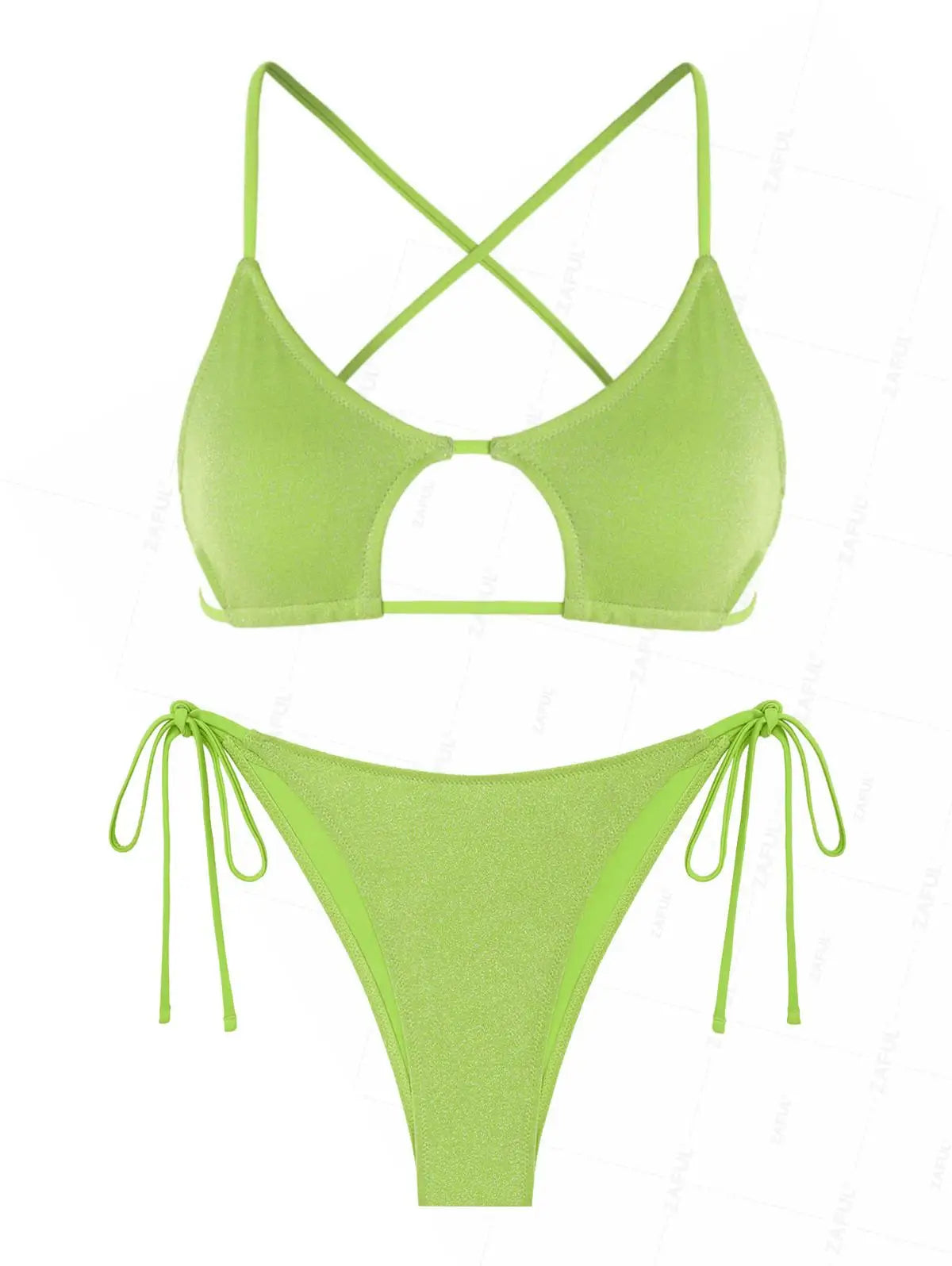 ZAFUL Criss Cross Star-shaped Keyhole Smocked String Bikini Swimwear