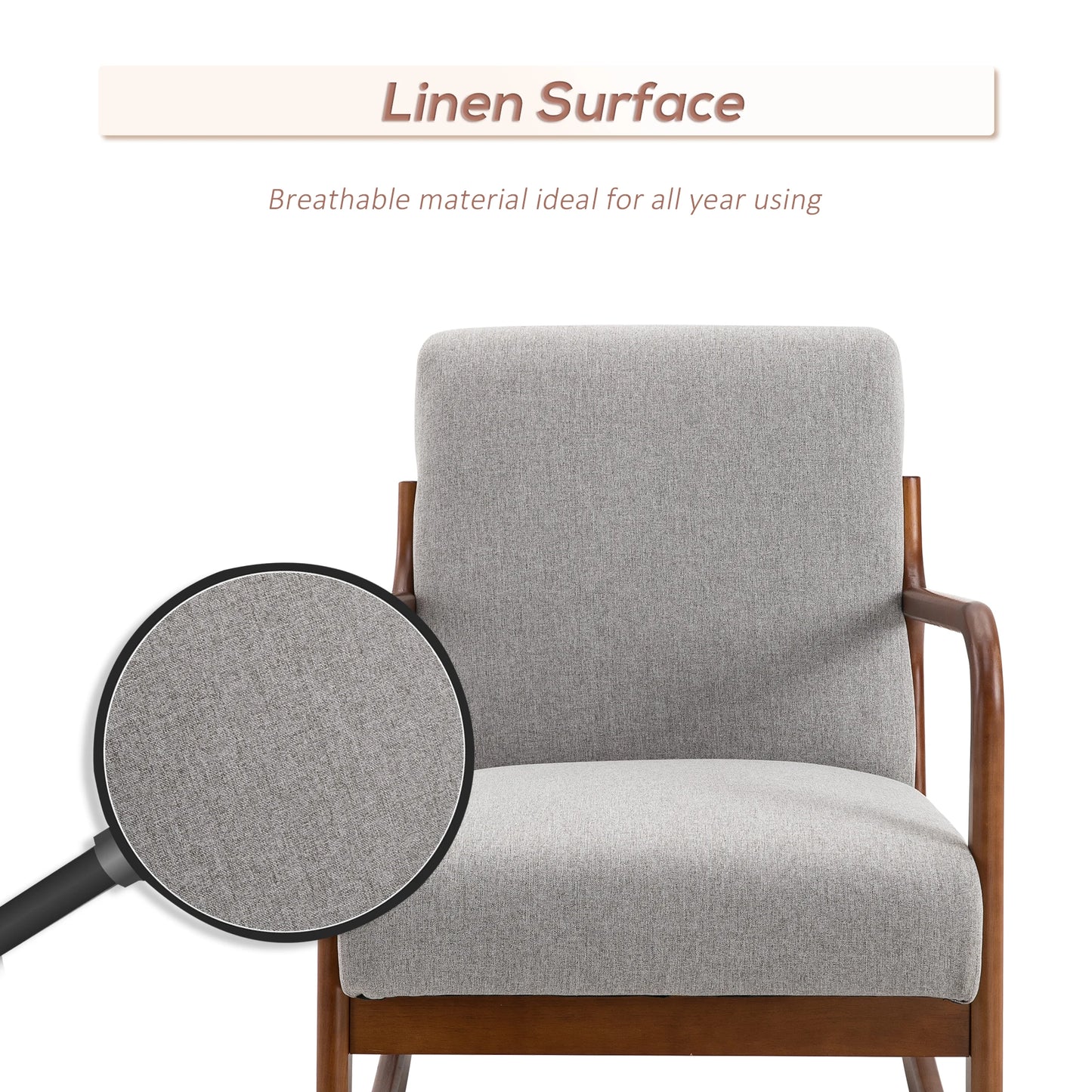 Wooden Framed Living Room Side Chair with Thick Padded Cushions and Back Support