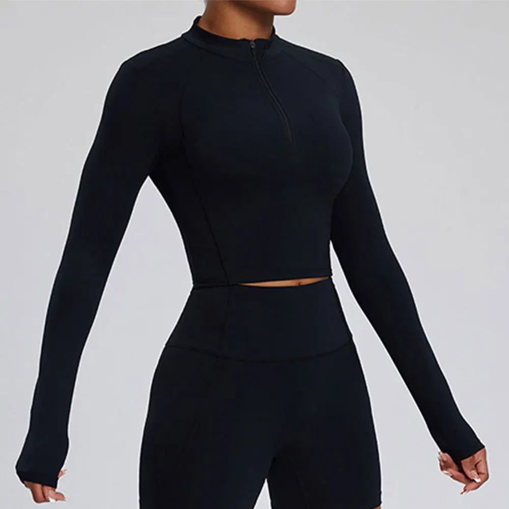 Half Zipper Long Sleeve Yoga Shirts Sport Top Fitness Yoga Top Gym Top Sports Wear For Women Push Up Running Full Sleeve Jacket