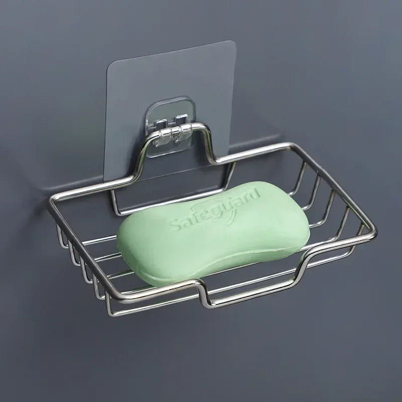 High Quality Soap Rack Wall Mounted Soap Holder Stainless Steel Soap Sponge Dish Bathroom Accessories Dishes Self Adhesive
