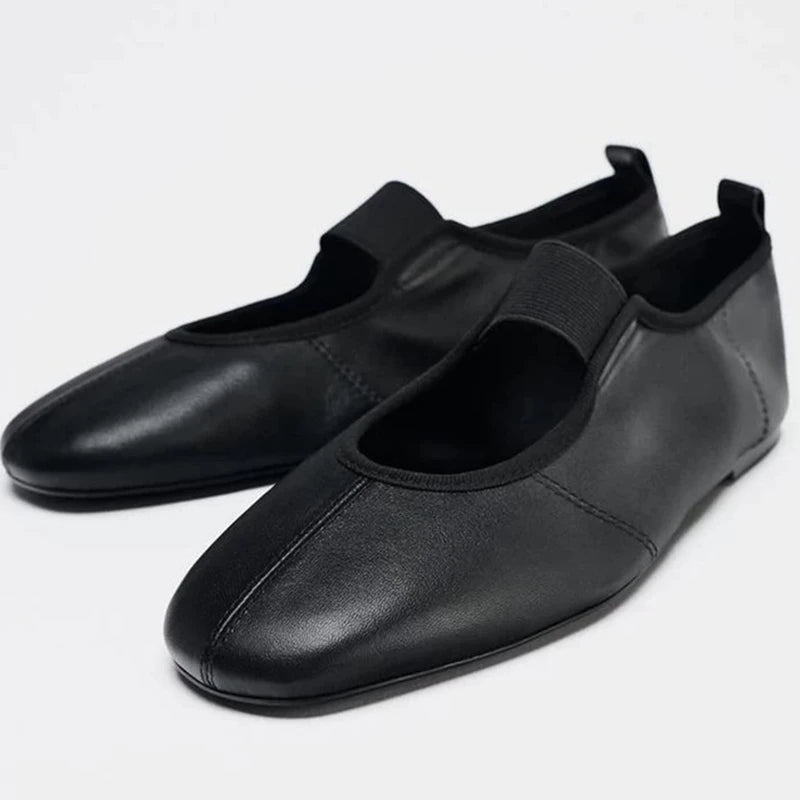 Flat Black Shoes For Women Modis Female Footwear Oxfords Genuine Leather Sneakers Grandma Ballerinas 2025 Summer New Dress Retro