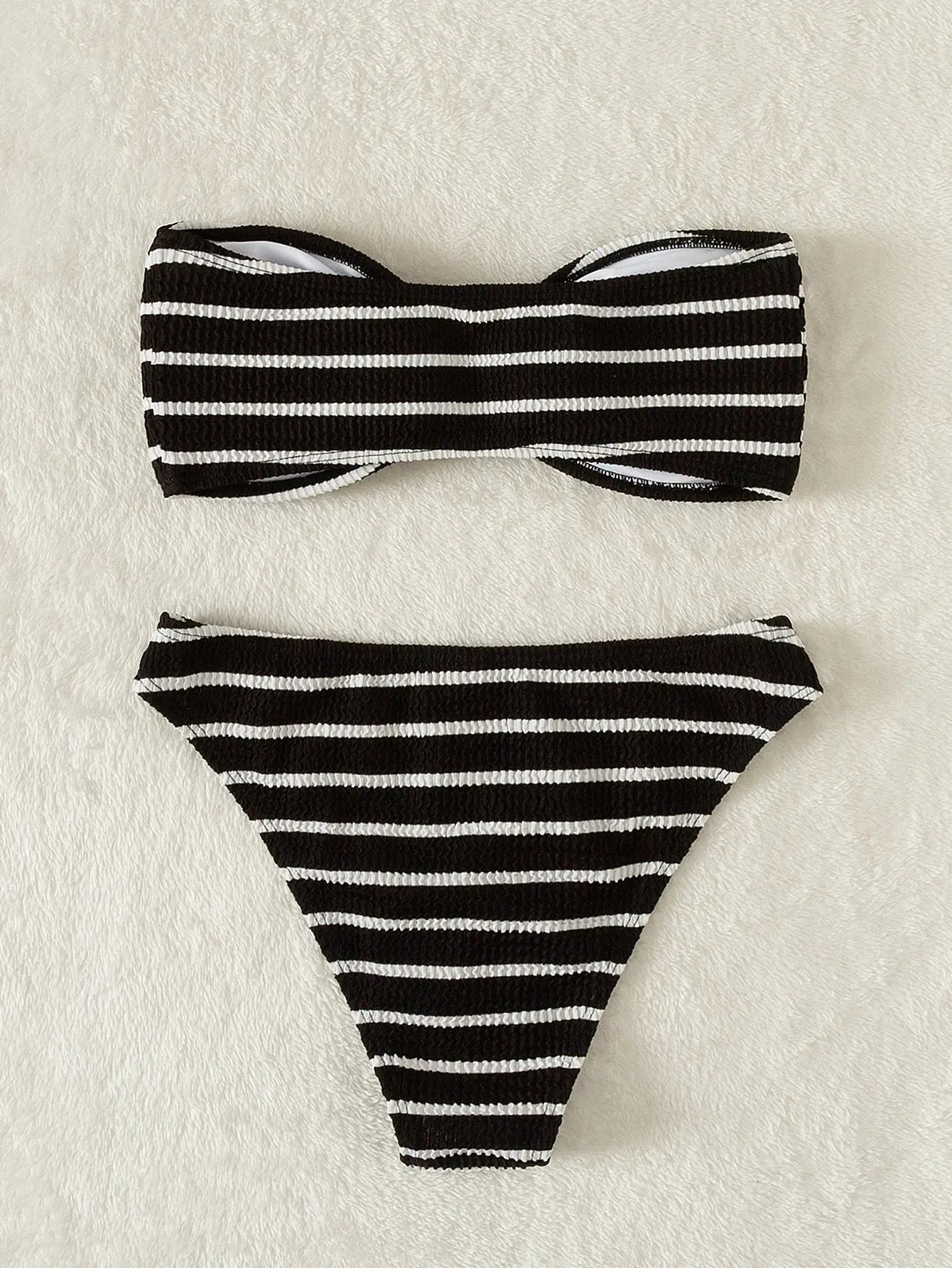 Striped Textured Bandeau Bikinis 2025 Women Sexy Swimsuit Push Up Swimwear Female Bathing Suit Swimming Summer Beachwear