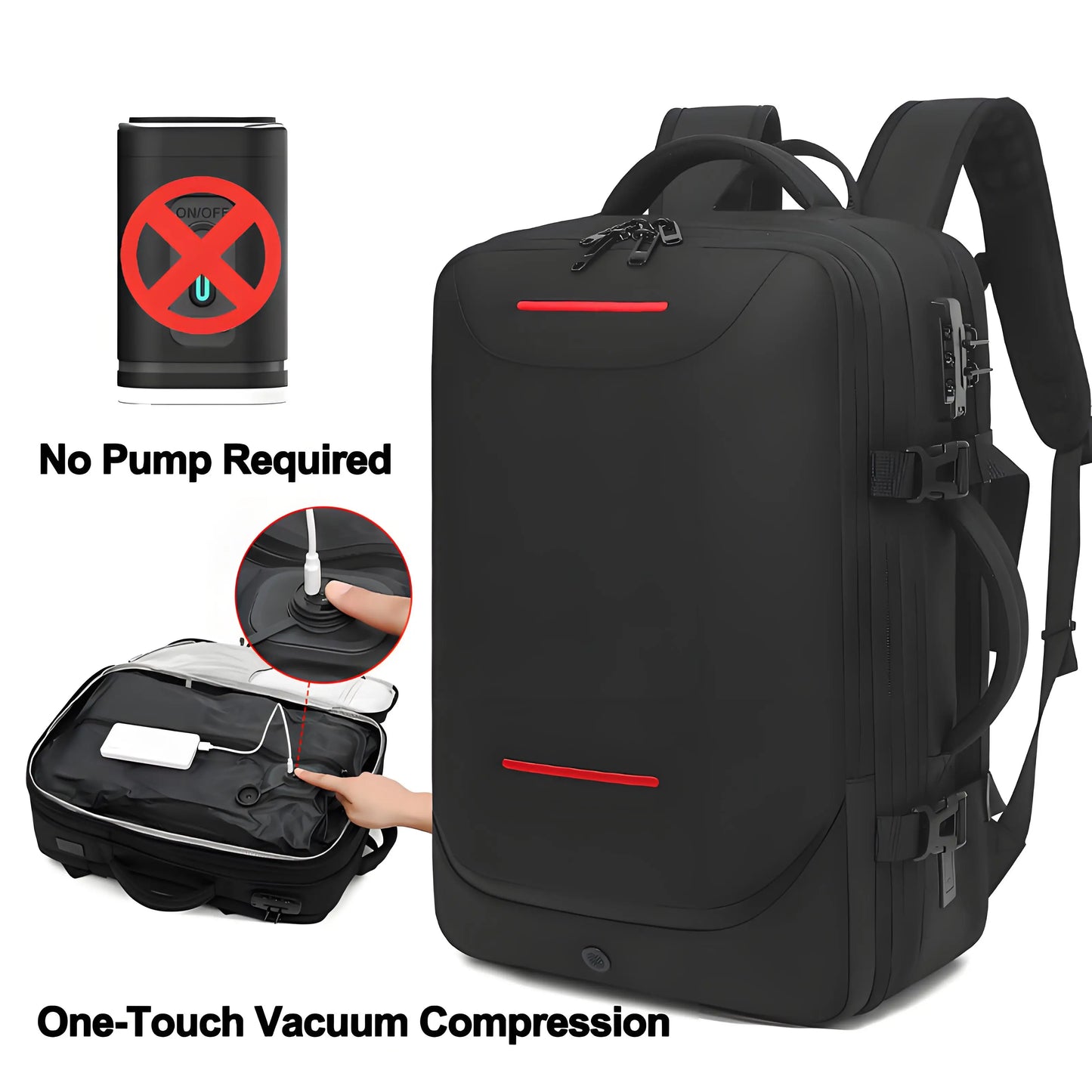 REDLOTUS Men's Large Capacity Travel Backpack Vacuum Compressed Expandable Business Computer Bag Airback USB TYPE-C backpack