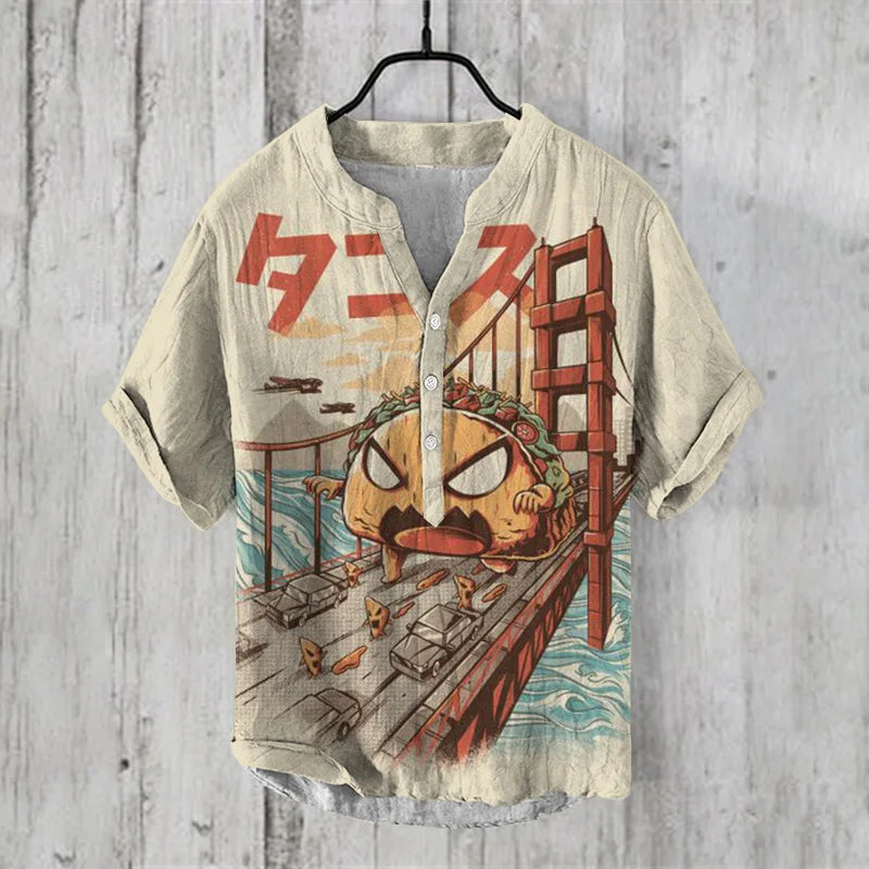 Men Clothes Fashion Summer Men's Clothing Casul T-Shirts Short Sleeve Henry T-Shirt Print Short Seleves Tops Men's Clothing