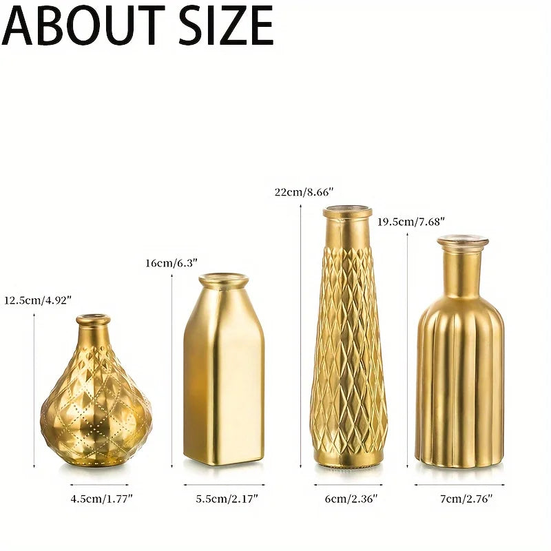 Cylindrical Gold Glass Vase, Gilded Finish Antique Art Style, Home Decoration, Table Centerpiece, Halloween Christmas Decoration