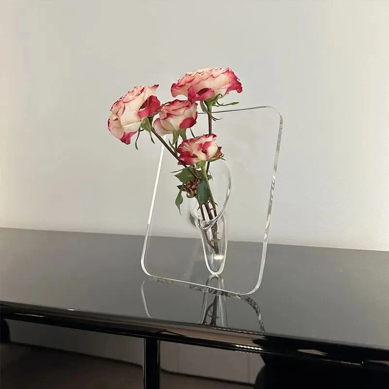 Minimalism Transparent Vase Flowers Pots Desk Decoration Flower Arrangement Geometry Square Floral Vases Room Decor Home