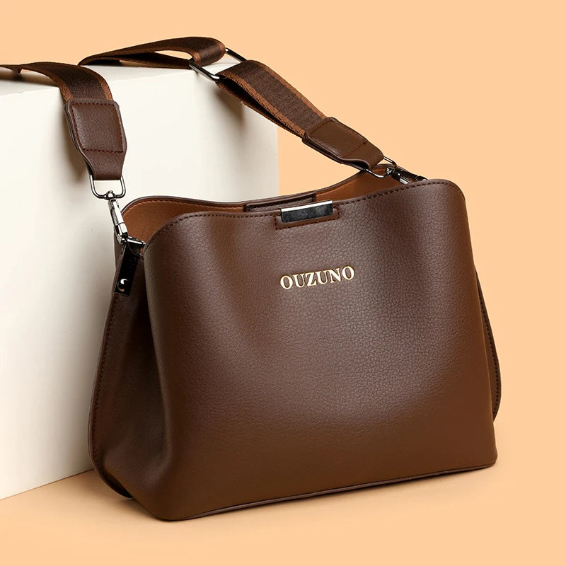 Women's Bag 2025 Fashion New Bucket Middle-Aged Shoulder Bag Crossbody Bag Easiest for Match Soft Leather Large Capacity Mom Bag
