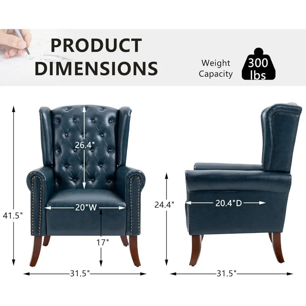 Modern PU Leather Accent Chair, Living Room Lounge Sofa Chair with Buttons, Single Club Armchair with Rivet Trim for Bedroom Ho