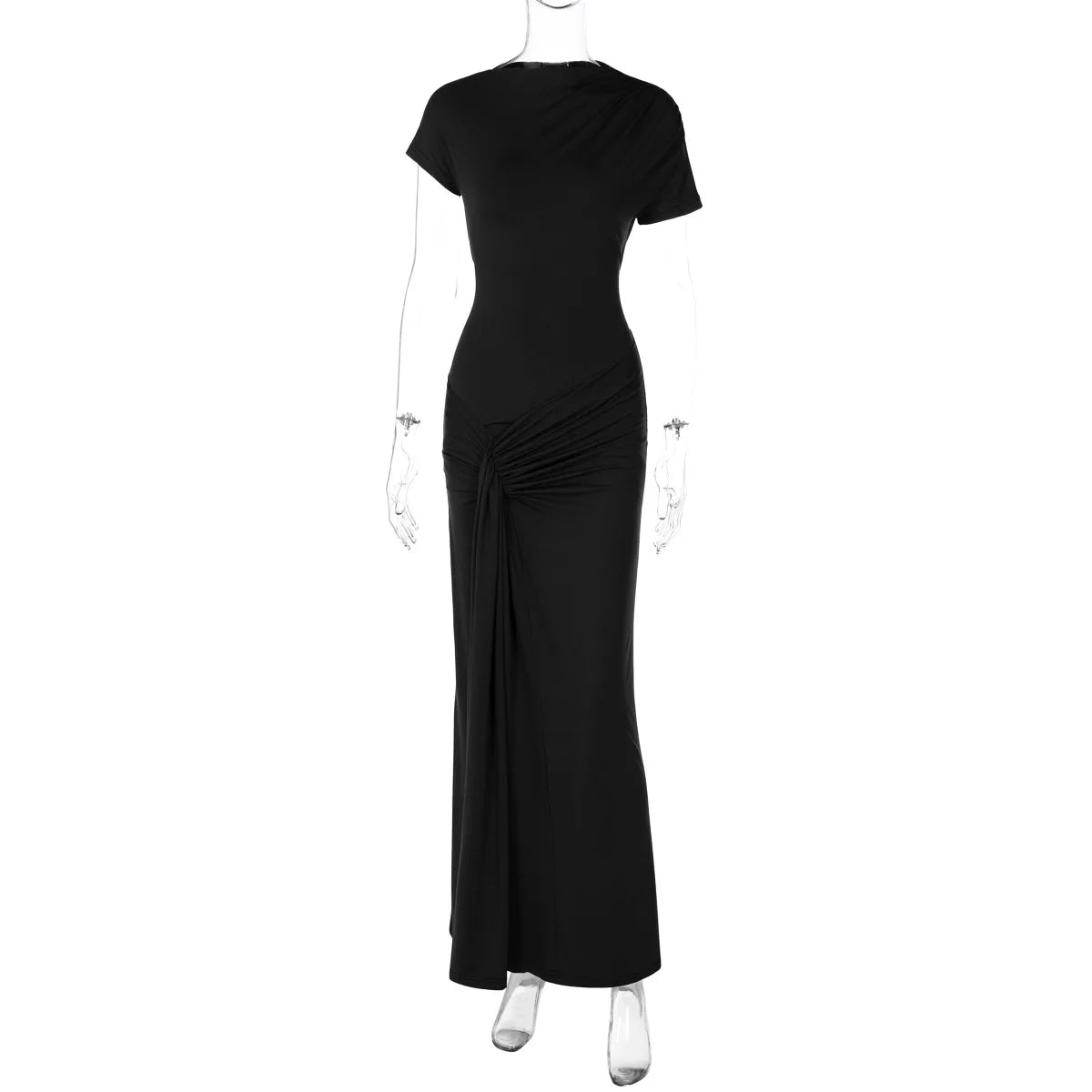European and American Women's Clothing 2025 Summer New Fashion Elegant Slim Pleated Tie-waist Short-sleeved Dress