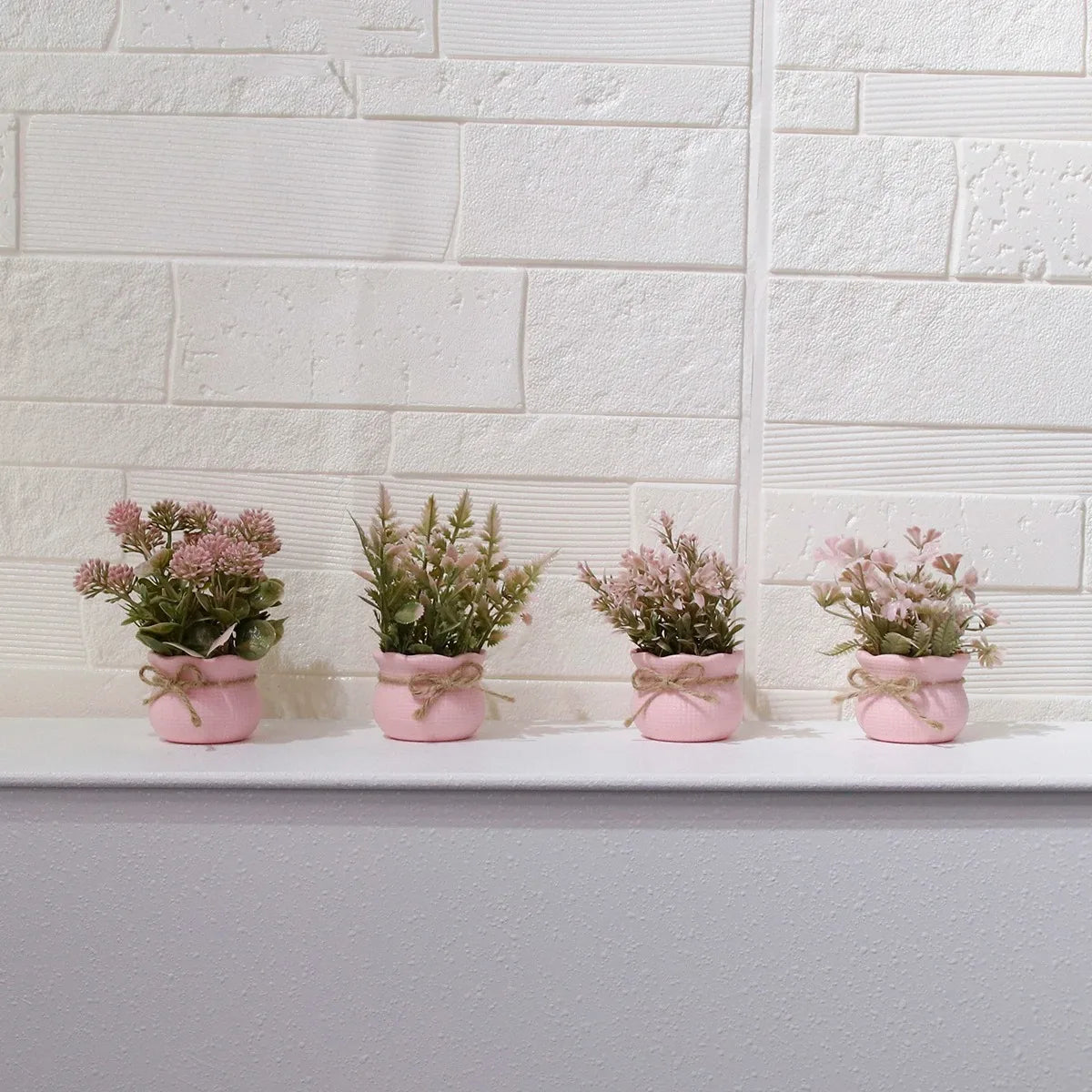 Mini Artificial Pink Series Flower Potted Plants,Home Decor, Office/Desk/Dining Table/Washbasin Decor Simulation Plants