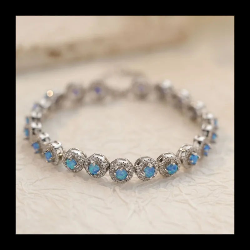 Accessories Small Round Bracelet with Diamonds Blue Opal Simple Hand Jewelry Fashion Versatile Silver Bracelet