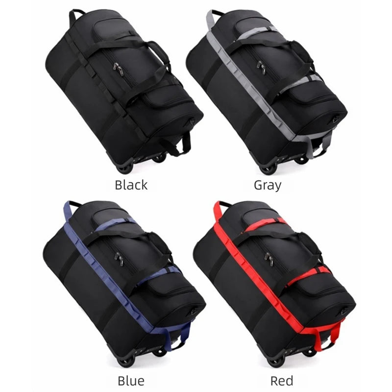 Heavy-Duty Wheeled Duffel Bag Foldable Water-Resistant Rolling Luggage with Adjustable Shoulder Strap & Pockets for Travel Gym