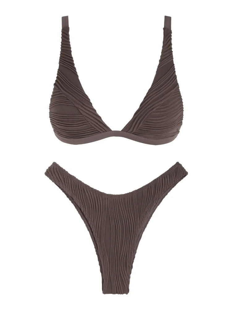 ZAFUL women swimwear Textured High Cut Bikini Swimwear