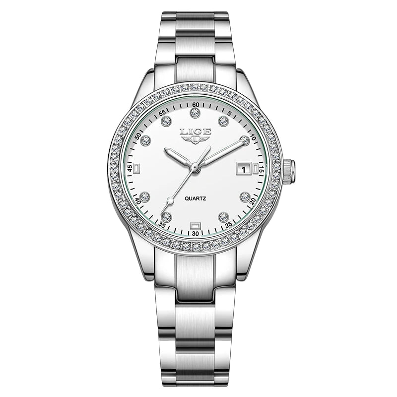 LIGE Top Brand Luxury Quartz Watches for Woman Retro Fashion Simple Elegant Calendar Casual Waterproof Diamond Women Wristwatch