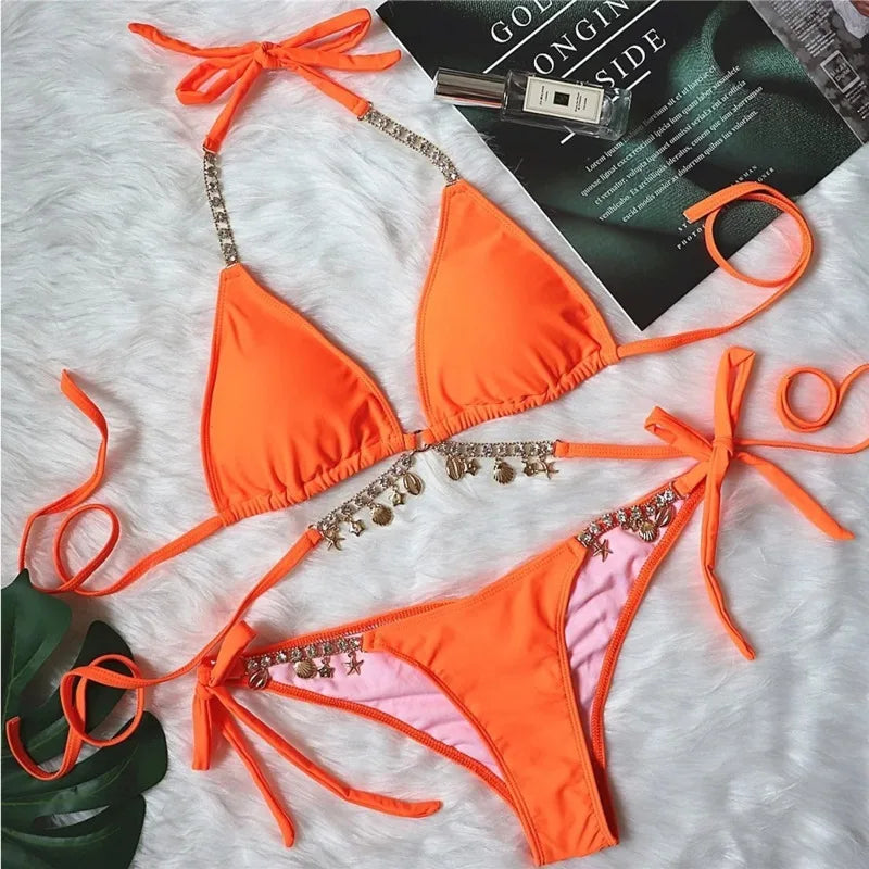 Sexy Bikinis 2025 Women's Solid Color Swimwear Female Swimsuit Swim Wear Bathing Suit Brazilian Bikini Set Beachwear Pool Bather