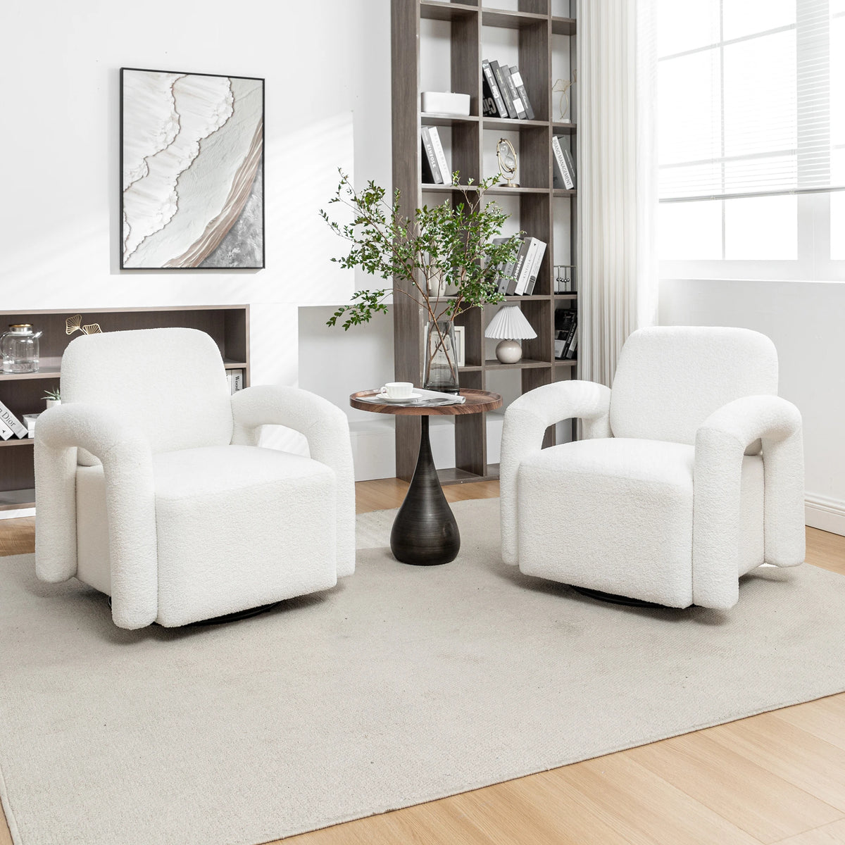 SEYNAR Modern Teddy Swivel Accent Chair Set of 2,Upolstered Swivel Round Barrel Armchair,Leisure Sofa Office Chair for Living Ro