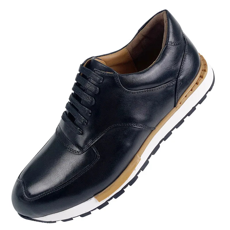 New men's leather shoes head layer cowhide daily outdoor casual lace-up large size shoes senior Brock shoes A21