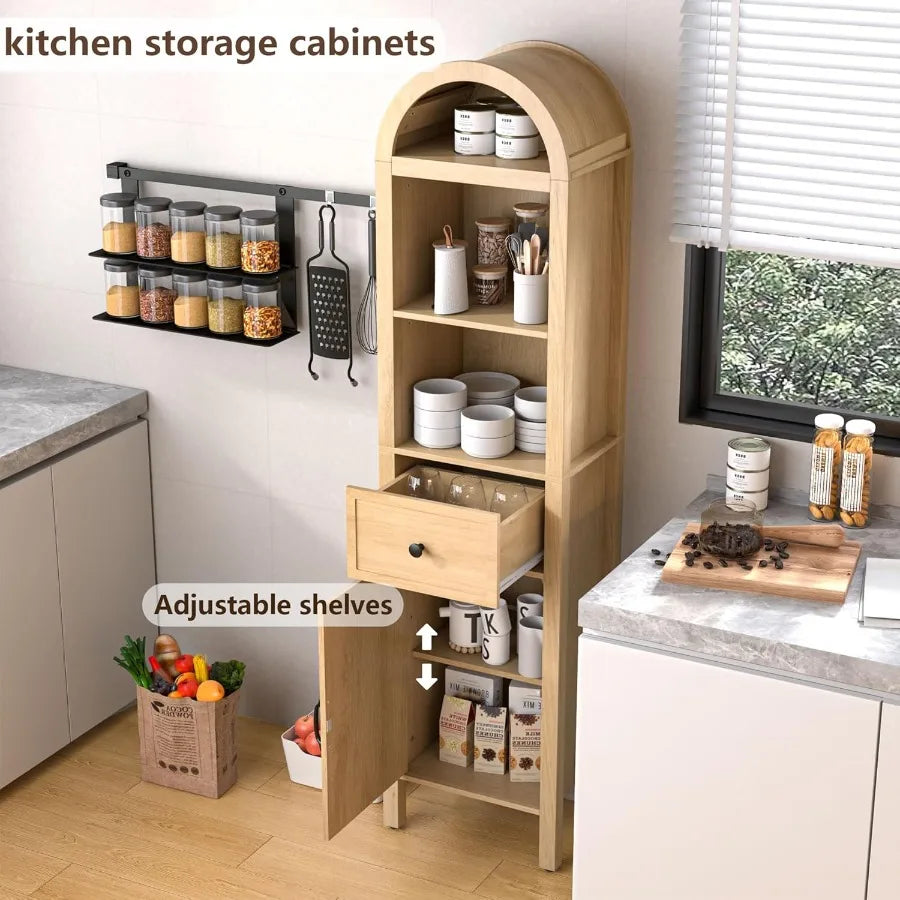 64 Tall Bathroom Storage Cabinet with Adjustable Shelves for Space-Saving Organization in Bathrooms and Living Rooms Tall Narro