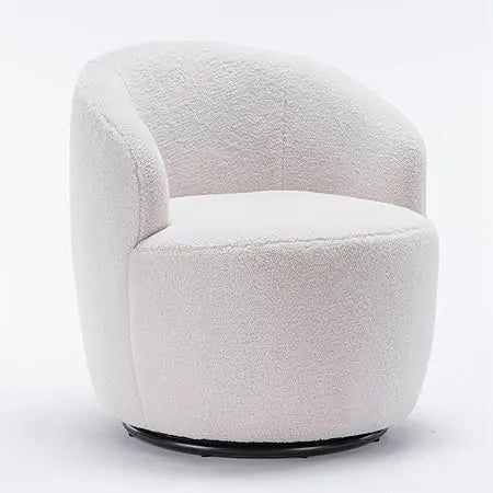 i-POOK Swivel Accent Chair, Modern Teddy Upholstered Armchair Lounge Chair with Metal Base and Padded Cushion for Living Room, W