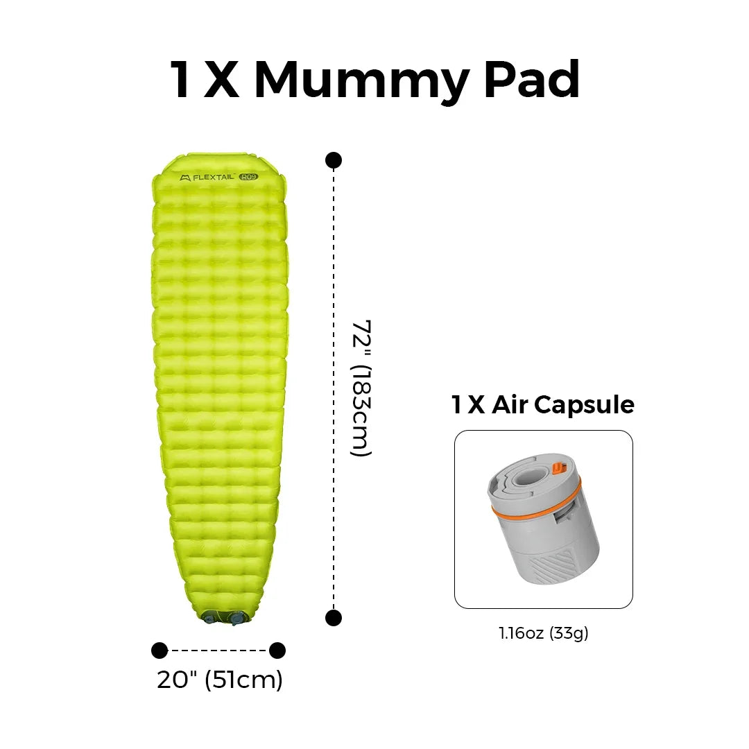 FLEXTAILGEAR ZERO MATTRESS MUMMY - Insulated Sleeping Pad with 6.0 / 5.6 R-Value, Ultralight Inflatable Camping Mat