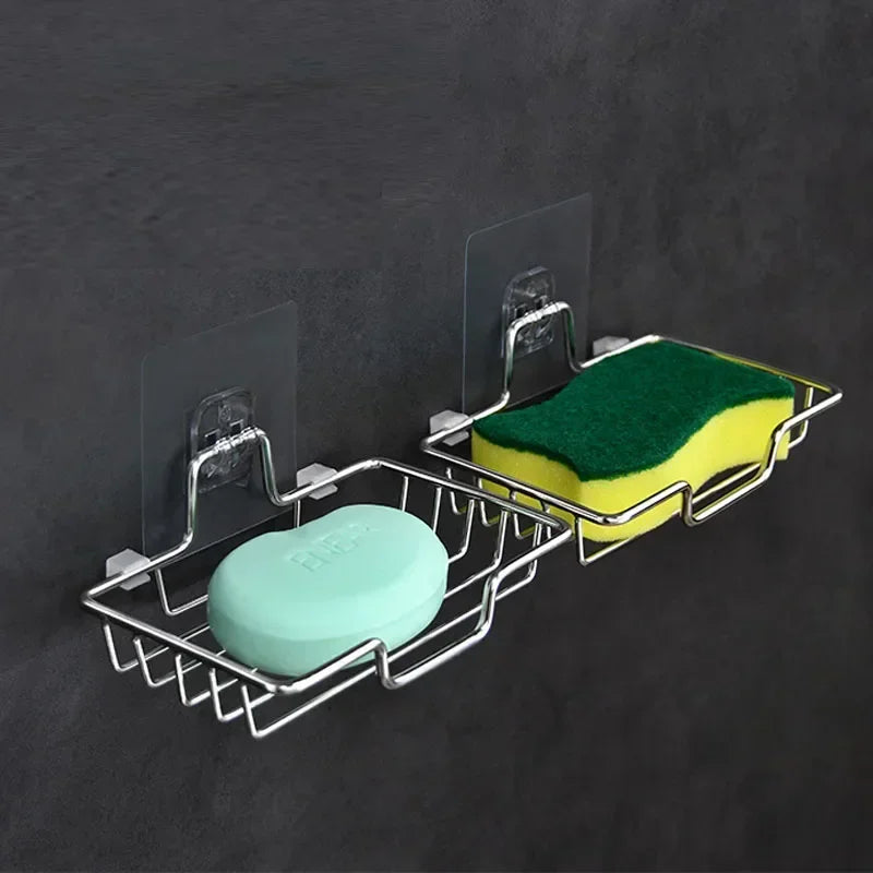 High Quality Soap Rack Wall Mounted Soap Holder Stainless Steel Soap Sponge Dish Bathroom Accessories Dishes Self Adhesive