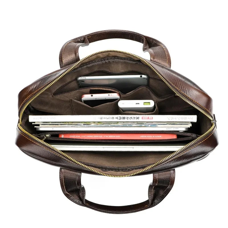 Men's Top Layer Cowhide Briefcase Leather Laptop Handbag Diagonal Cross Office Bag Сумка Мужская Деловая bolsos para hombre