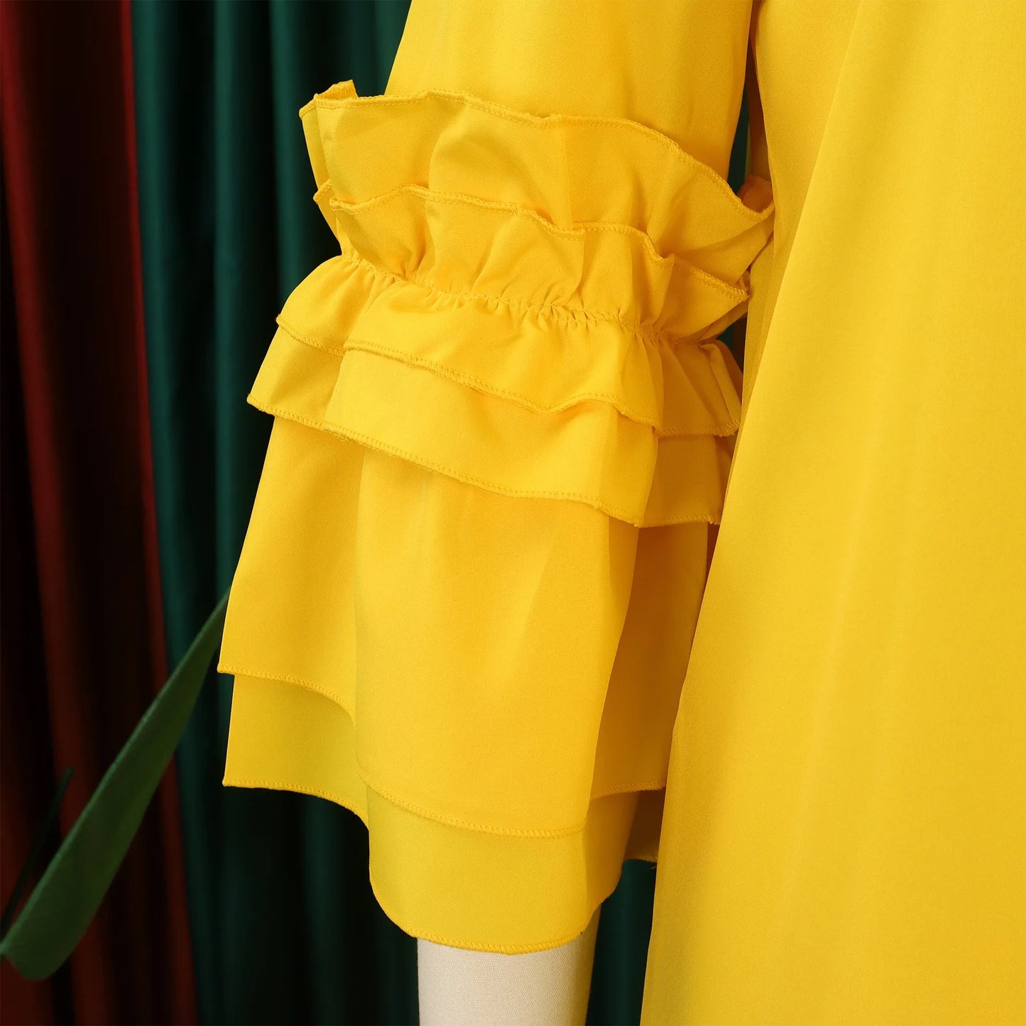 Women Dress Clothing 2024 New Arrivals Bow Collar Flare Sleeve Ruffles Straight Mid Calf Elegant Female Fashion Party Vestidos