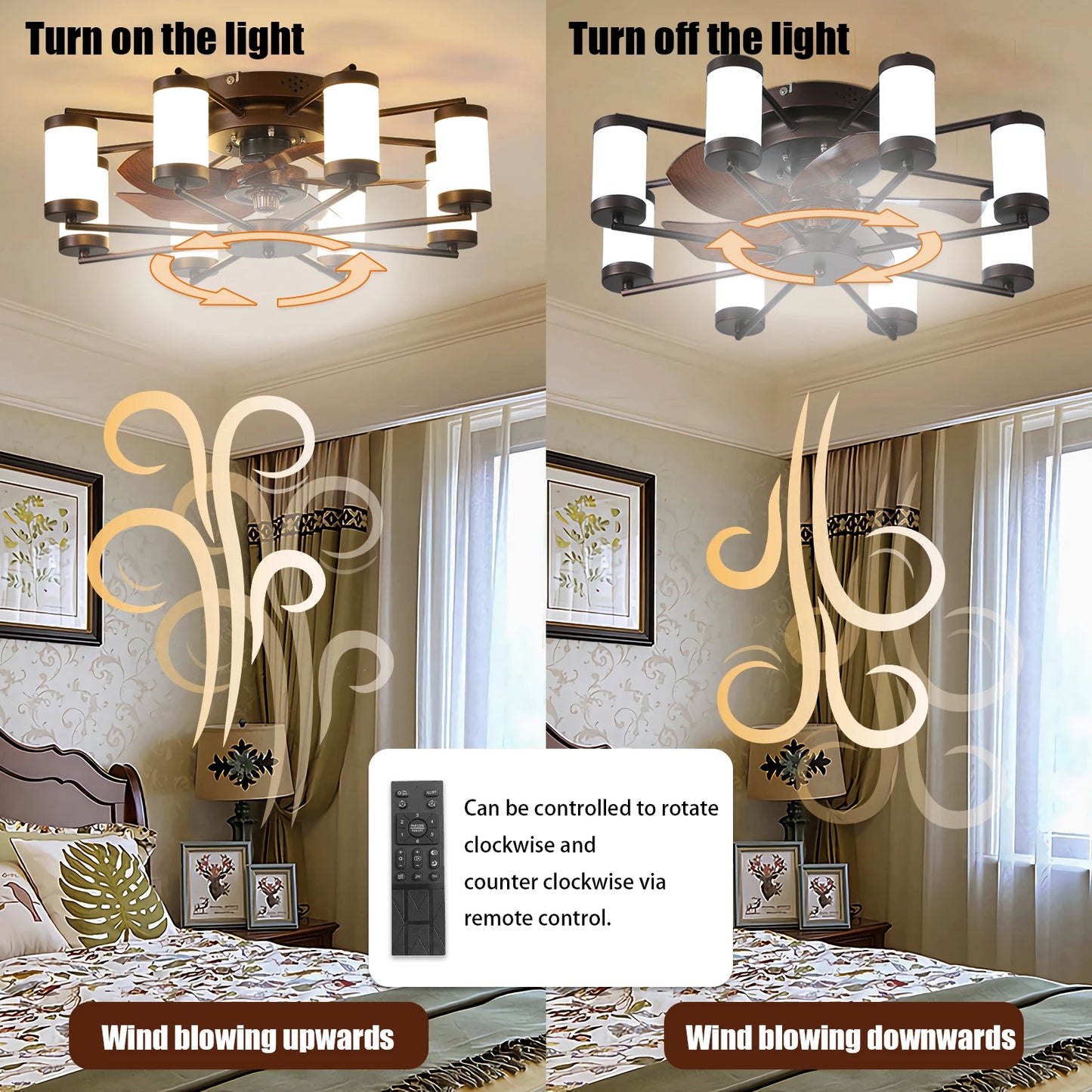 Modern Ceiling Fan with LED Light – 5-Blade Fan and Cylindrical Light Fixtures for Bedroom, Living Room, and Home Décor