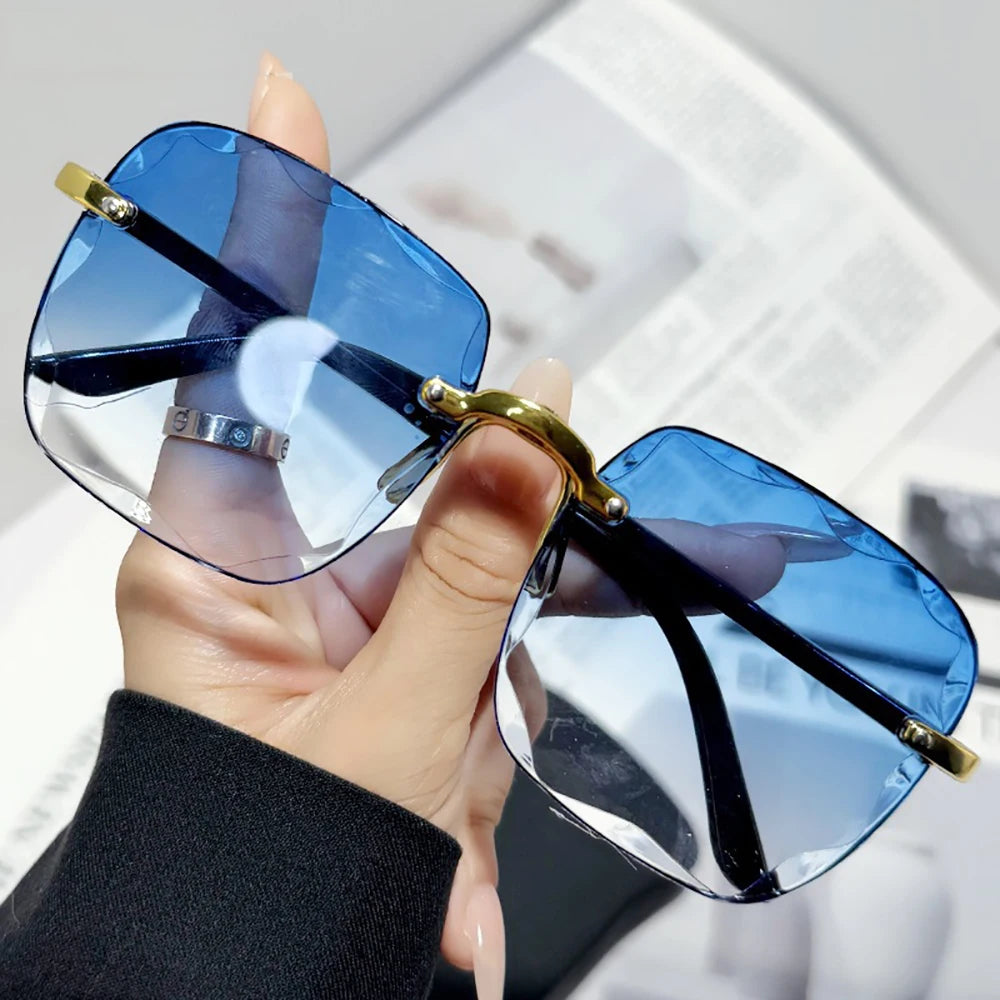 Women's Rimless Sunglasses Fashion Gradient Lenses Square Sun Glasses Lady Vintage Classic Designer Shades UV400 Goggles
