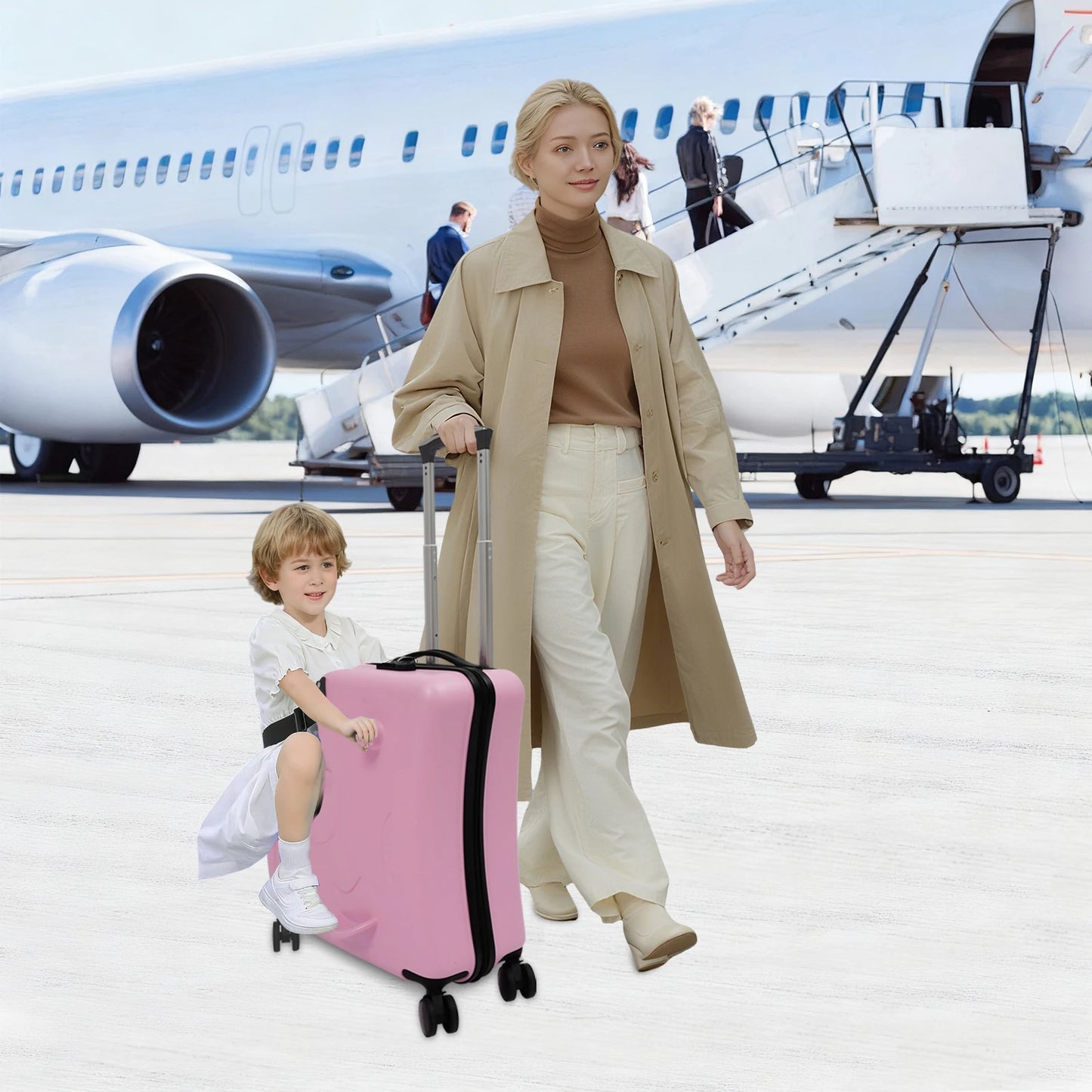 20" Portable Pink PC, Polyester, Aluminum Alloy Kid Ride-on Trolley Suitcase W/ 4Wheels For Children's Toys, Clothes, Book