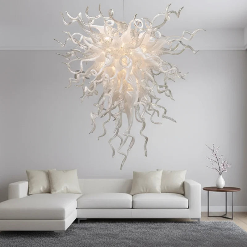 LONGREE Milk White Hand Blown Glass Chandelier Modern Art Glass Lighting Fixture for Living Room