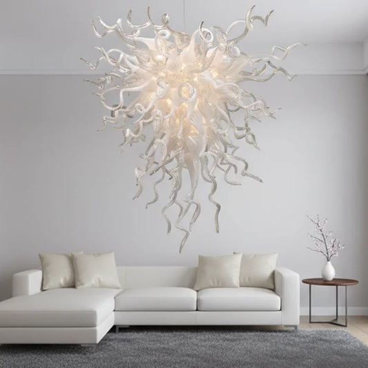 LONGREE Milk White Hand Blown Glass Chandelier Modern Art Glass Lighting Fixture for Living Room