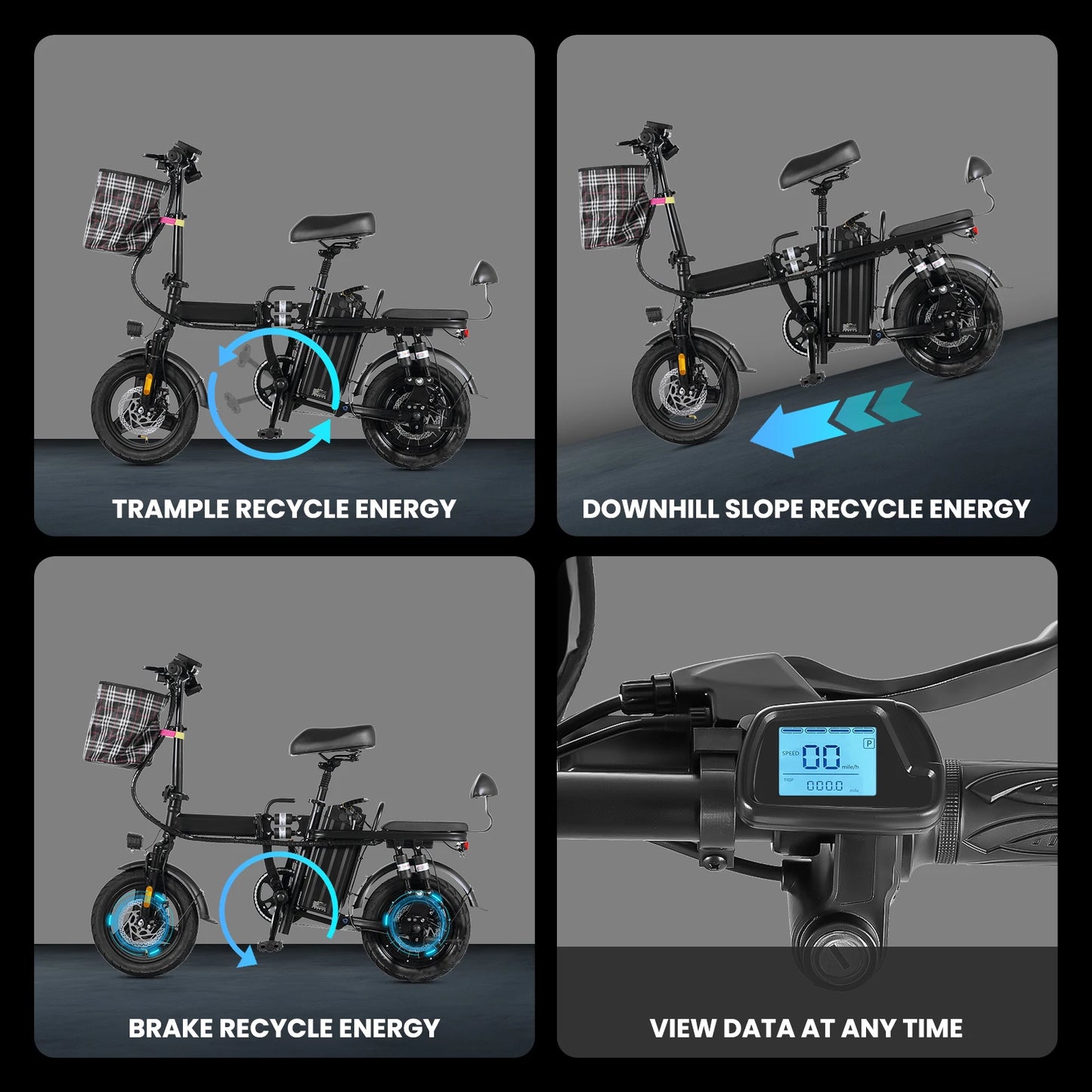 Fast Speed Folding Electric Bike Long range Foldable Electric Bicycle Powerful Motor  Fast Speed 14-inch E Bike