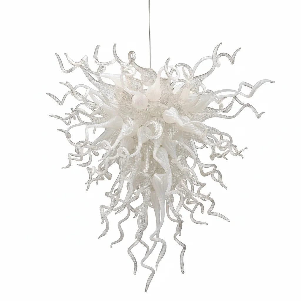 LONGREE Milk White Hand Blown Glass Chandelier Modern Art Glass Lighting Fixture for Living Room