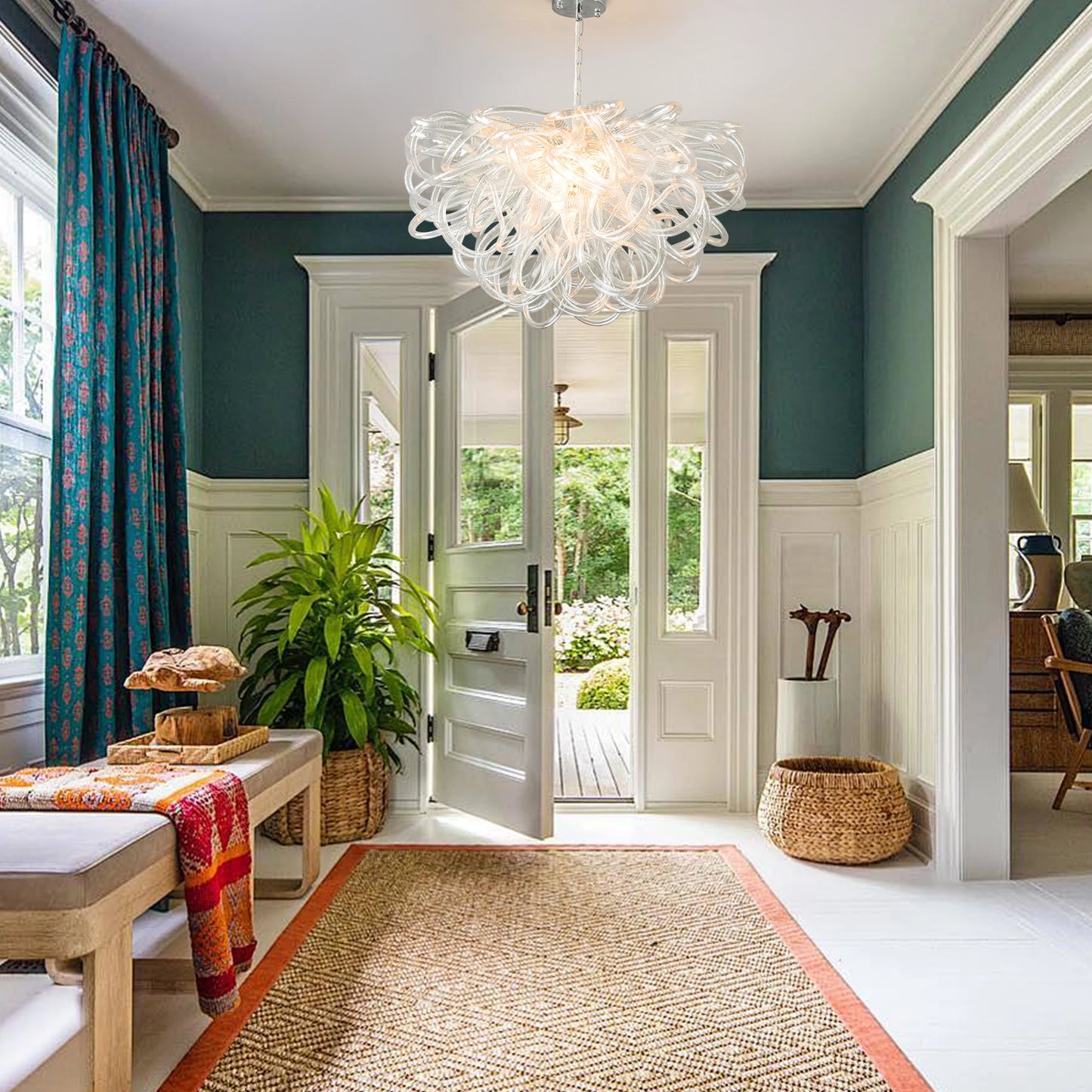 LONGREE Handmade Blown Glass Chandelier Clear Glass Lassos Nordic Design Ceiling Chandelier Light Fixture for Home Living Room