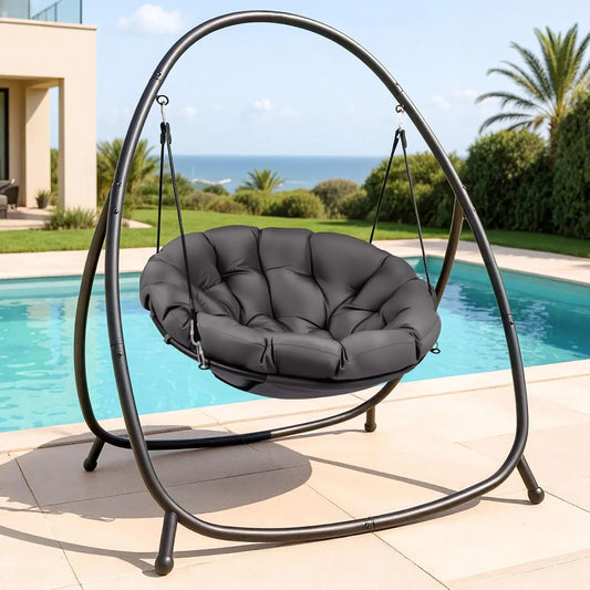 Hammock Hanging Swing Chair with Padded Cushion Stand for Outdoor Bedroom Patio Balcony